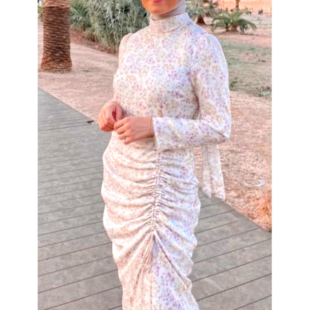 🏷️ Twiice Wanderlust 2.0 Floral Print Ruched Abaya Maxi Dress Size 10 Modest